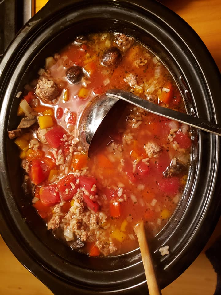 Stuffed Pepper Soup in slow cooker