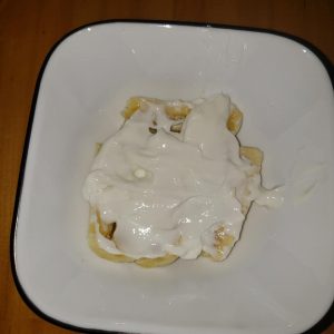 Yogurt spread over banana